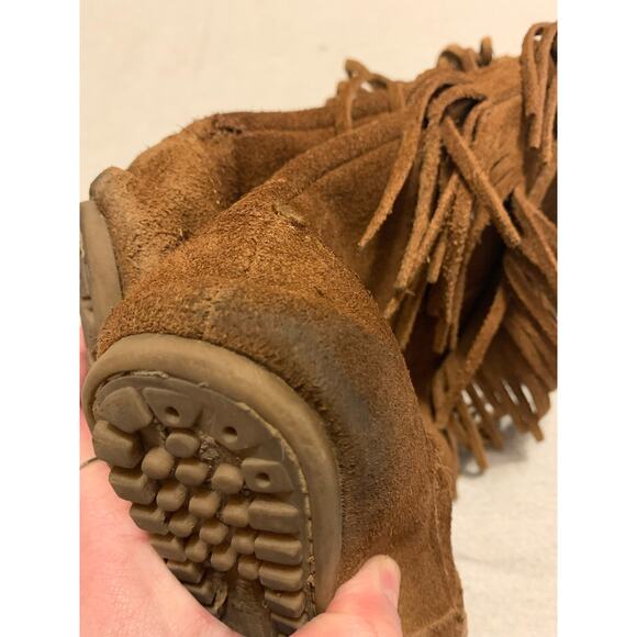 Minnetonka Fringe Leather Mid Calf Brown Flat Boot Women's Size 7.5 - Picture 9 of 12